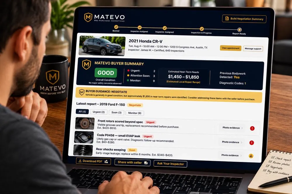 Buyer reviewing the Matevo buyer summary report on a laptop at home